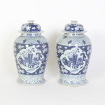 Pair of Chinese Export Blue and White Porcelain Lidded Jars