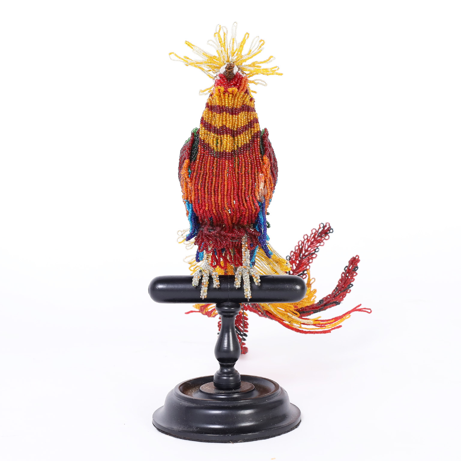 Beaded Parrot on Ebonized Turned Wood Stand