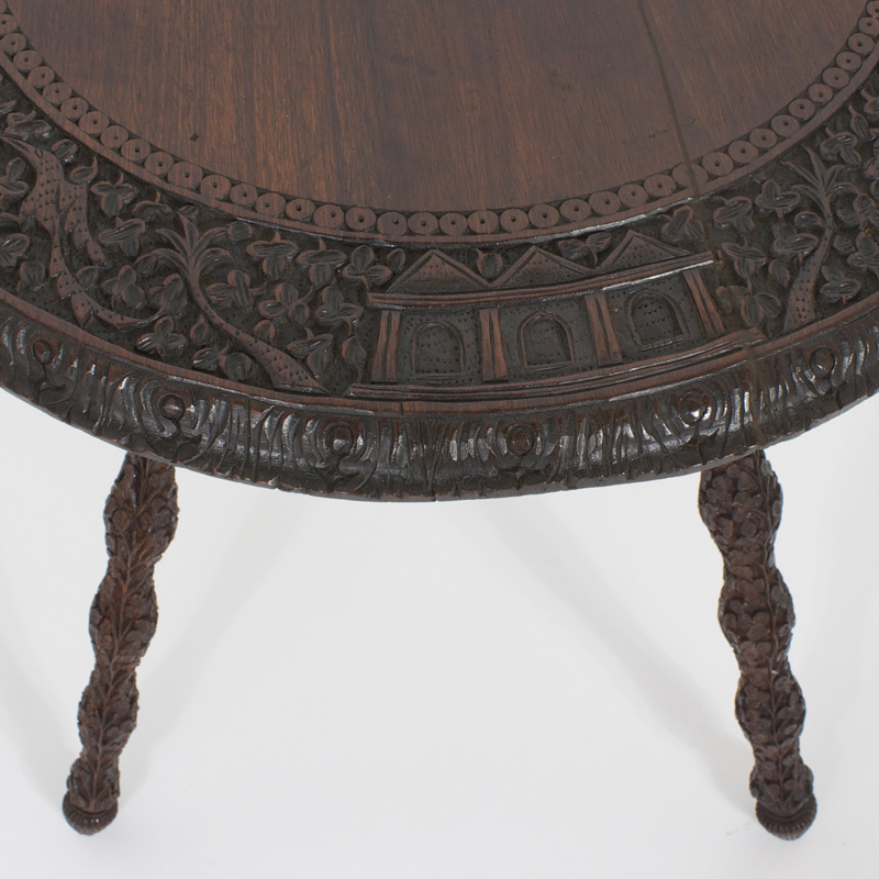 Round Rosewood Carved Anglo-Indian Table