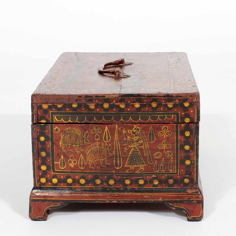 A Painted Decorated Anglo Indian Box with Elephants