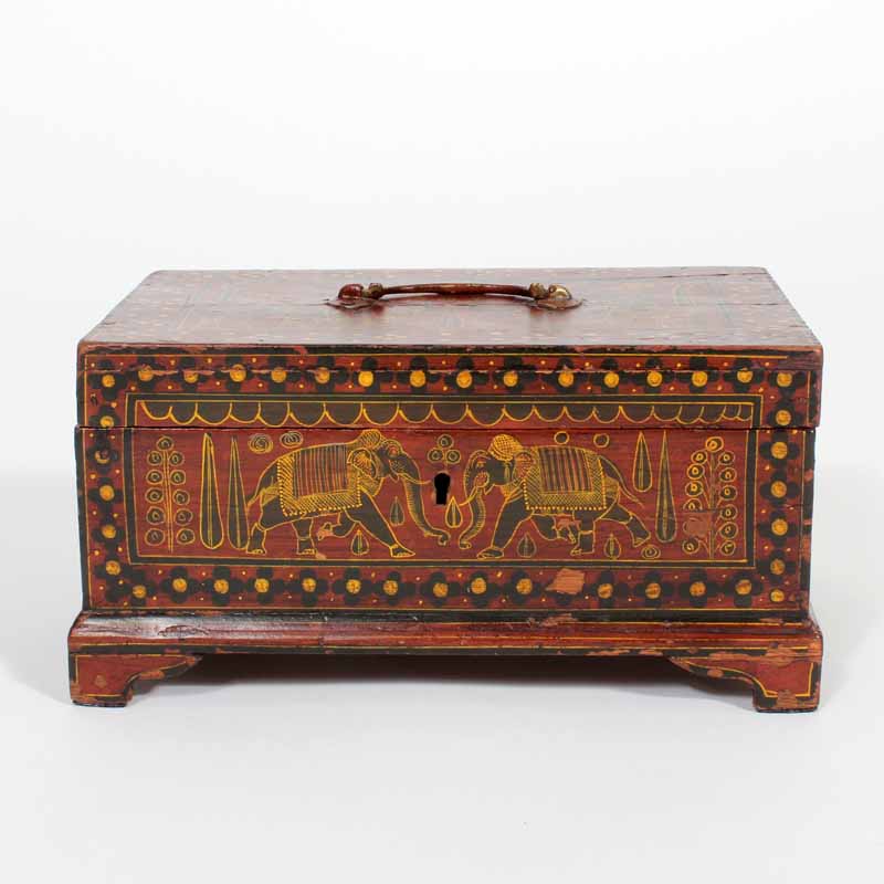 A Painted Decorated Anglo Indian Box with Elephants