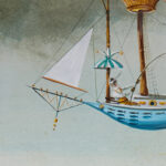 Vintage Painting of a Hot Air Balloon Towing a Boat by Ardivino