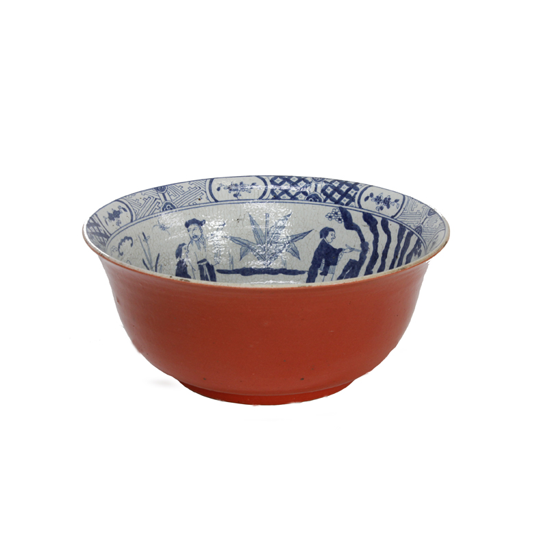 Large Chinese Export Blue and White Salmon Glazed Bowl