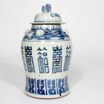 Pair of Chinese Export Blue and White Lidded Jars with Longevity Symbols