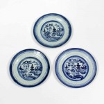 3 19th C Chinese Export Blue and White Canton Plates, Priced Individually.