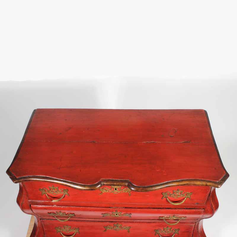18th C Dutch Bombe Chest in an Old Red Surface