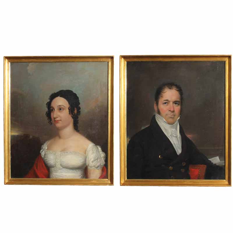 Pair Of Oil on Canvas Early 19th C. Portraits of a Man and Woman