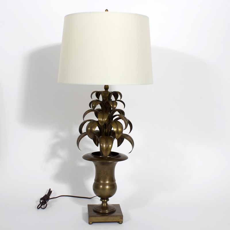 Pair of Italian Brass Tropical Leaf Lamps