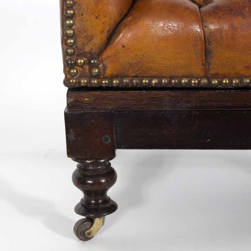 19th C. Tufted Leather Foot Stool or Bench, with Raising Capabilities