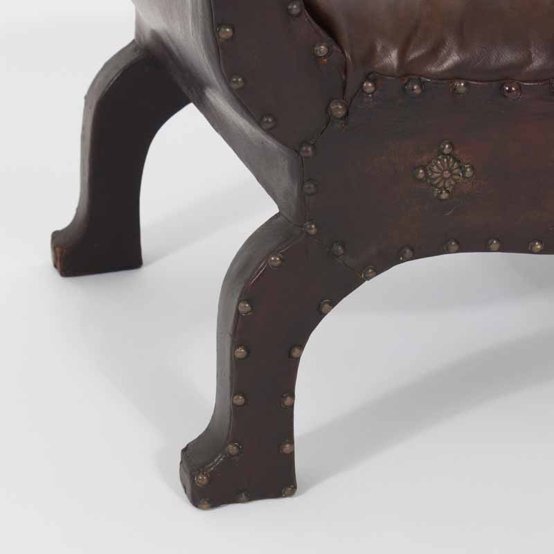 Antique Leather Foot Stool with Nail Head Trim