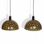 Pair of Painted Leopard Print Pendant Lights