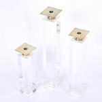 Set of Three Acrylic and Brass Candlesticks