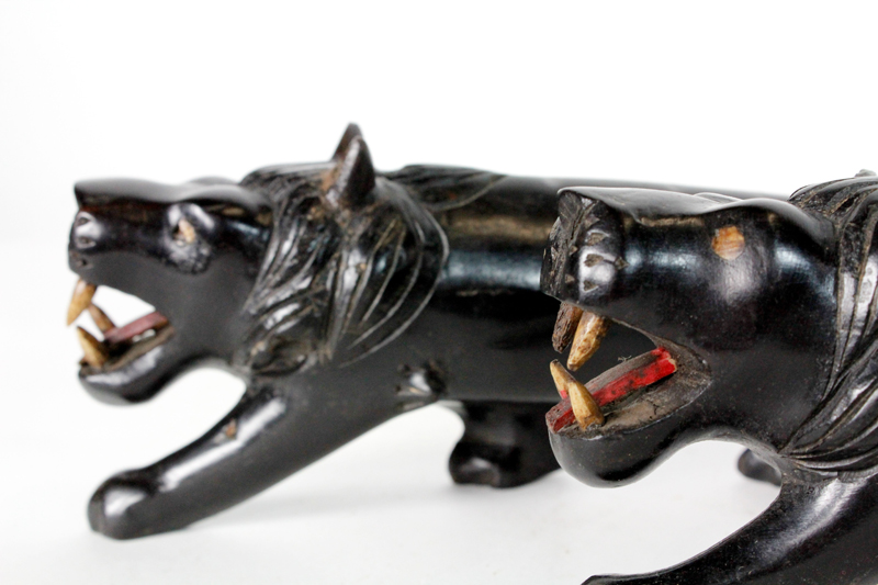 Pair of Carved Ebony Anglo Indian Lions