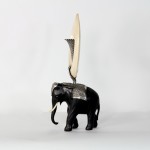 Large Elephant Figure with Carved Bone Tusks