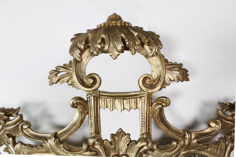 Carved Silver Gilt Chinese Chippendale Style Mirror