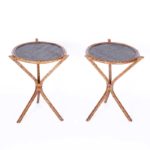 Pair of Mid Century Faux Burnt Bamboo and Grasscloth Stands or Side Tables
