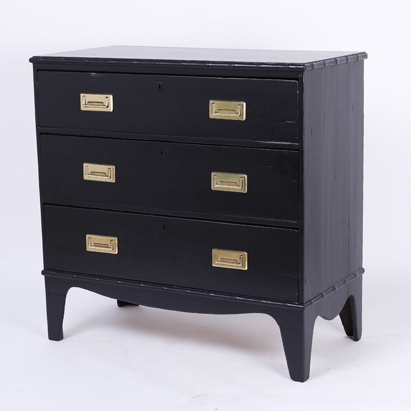 19th C Ebonized Finish Chest of Drawers with Faux Bamboo Trim