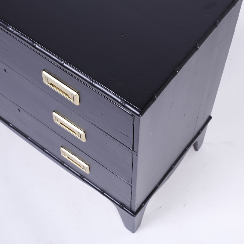 19th C Ebonized Finish Chest of Drawers with Faux Bamboo Trim
