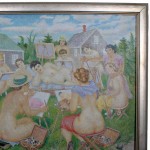 Art Class on Cape Cod Naked Ladies, Oil on Canvas Pointillism Painting