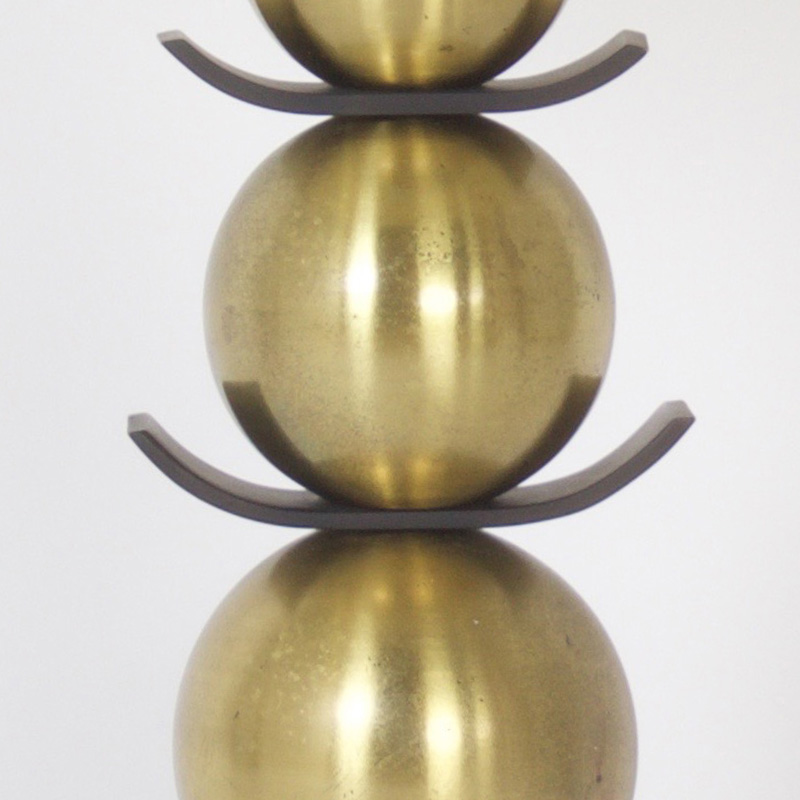 Pair of Stacked Ball Asian Modern Table Lamps in Spun Brass