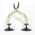 Mid Century Pair of Large and Dramatic Polished Horns on Mounts