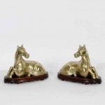 Pair Of Polished Bronze Asian Horses on Custom Stands