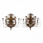 A Pair of Neo Classical Style Painted Tole, Wood and Mirror Wall Sconces