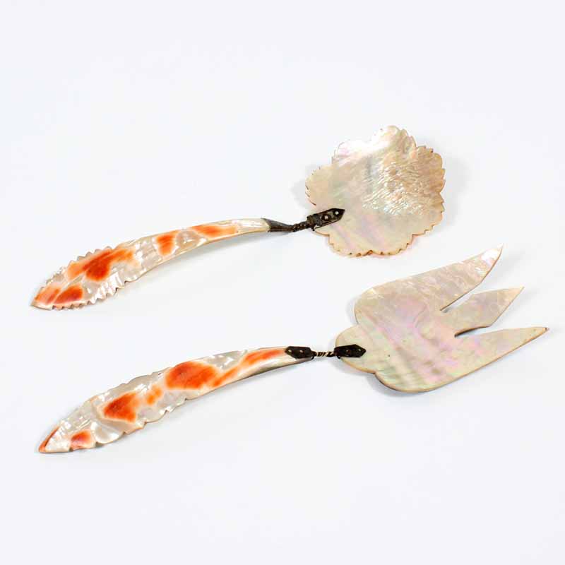 Pair of Sterling Silver Carved Abalone Serving Pieces