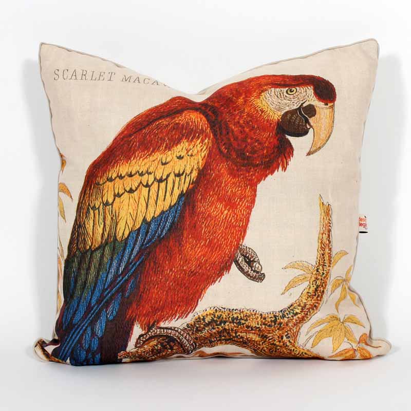 Pair of Parrot Pillows on Linen, Priced Individually