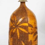 Pair of Retro Etched Palm Tree Pottery Lamps