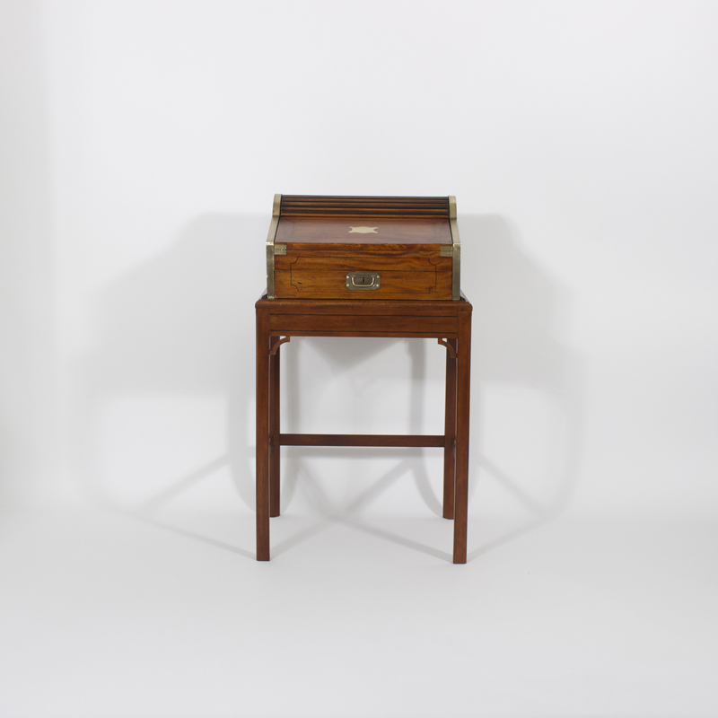 19th C. English Campaign Style Roll Top Desk on Custom Stand