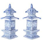 Pair of Chinese Blue and White Porcelain Lidded Pagoda Form Tea Caddies