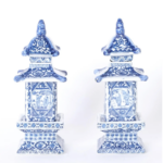 Pair of Chinese Blue and White Porcelain Lidded Pagoda Form Tea Caddies