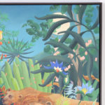 Acrylic Painting on Canvas of a Jungle with Cats, Monkeys, and a Woman