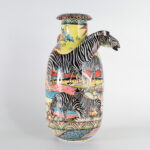 African Decorated Terra Cotta Vase with Three Dimensional Sculptural Animals