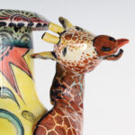 African Decorated Terra Cotta Vase with Three Dimensional Sculptural Animals