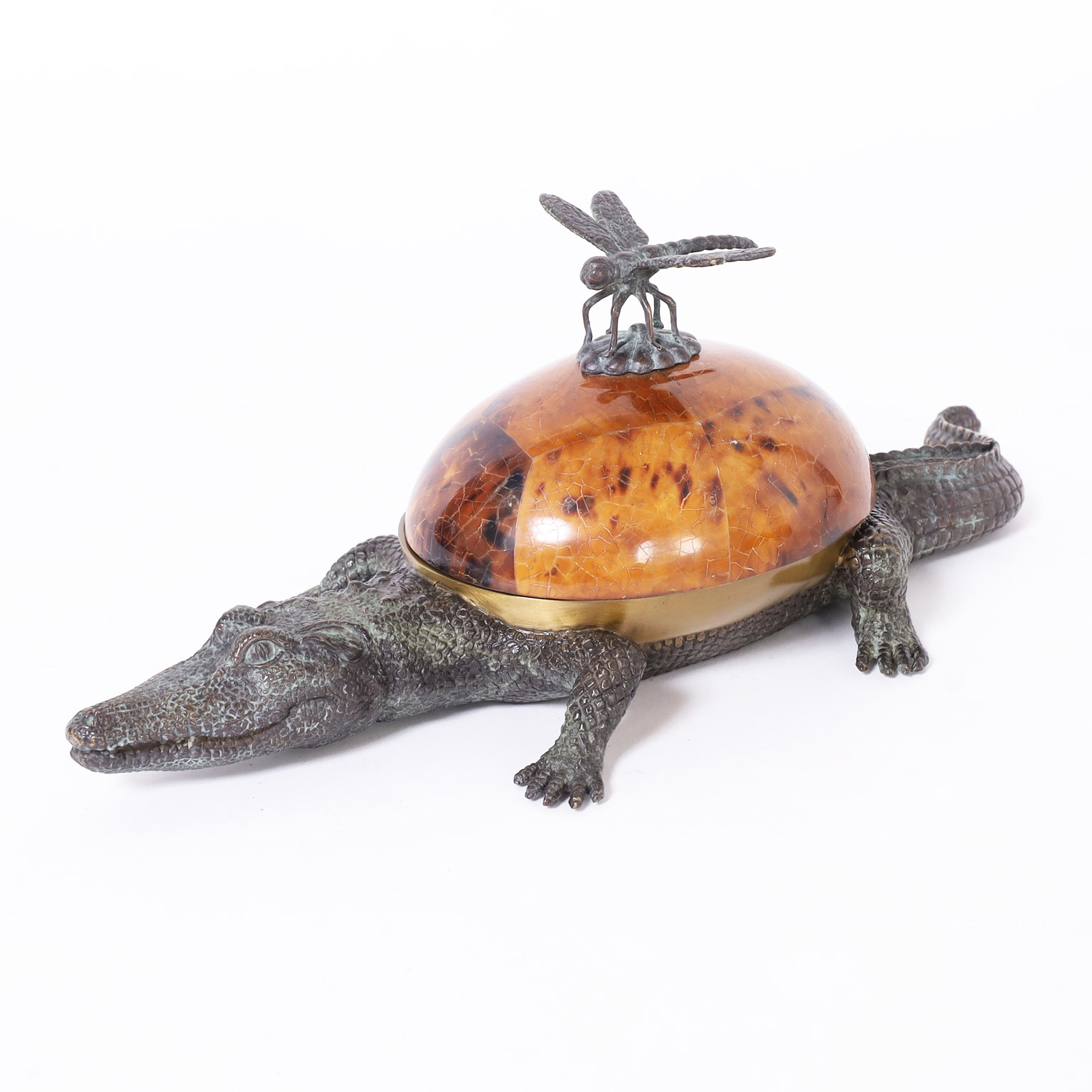 Pair of Bronze Alligator Boxes with Dragonflies