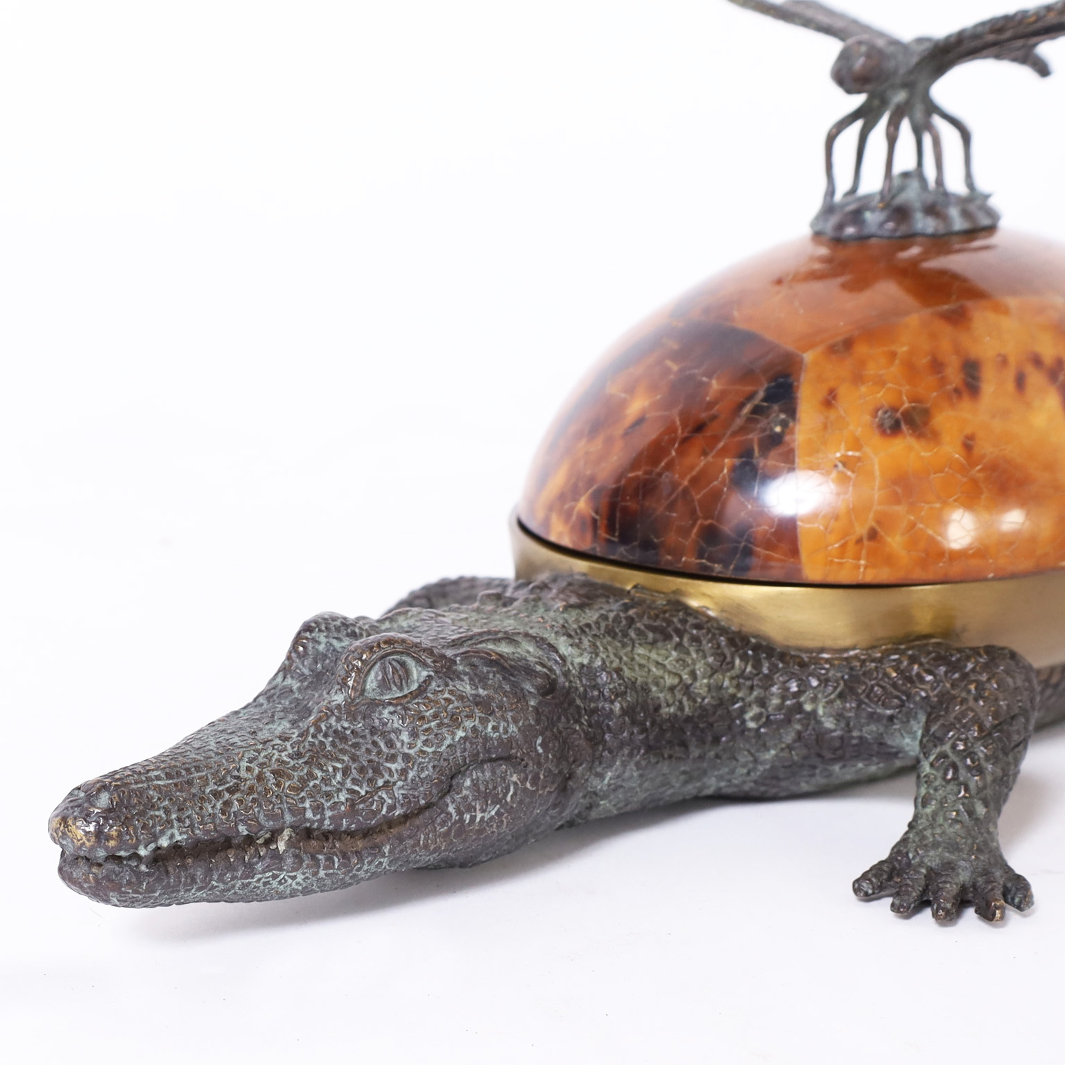 Pair of Bronze Alligator Boxes with Dragonflies