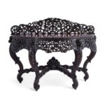 Carved Antique Anglo Indian Demilune Console Table