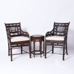 Pair of Antique Chinese Bamboo and Rattan Chairs and Stand