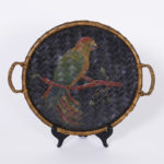 Antique Basket Tray with painted Parrot