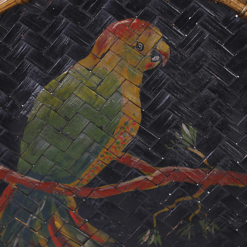 Antique Basket Tray with painted Parrot