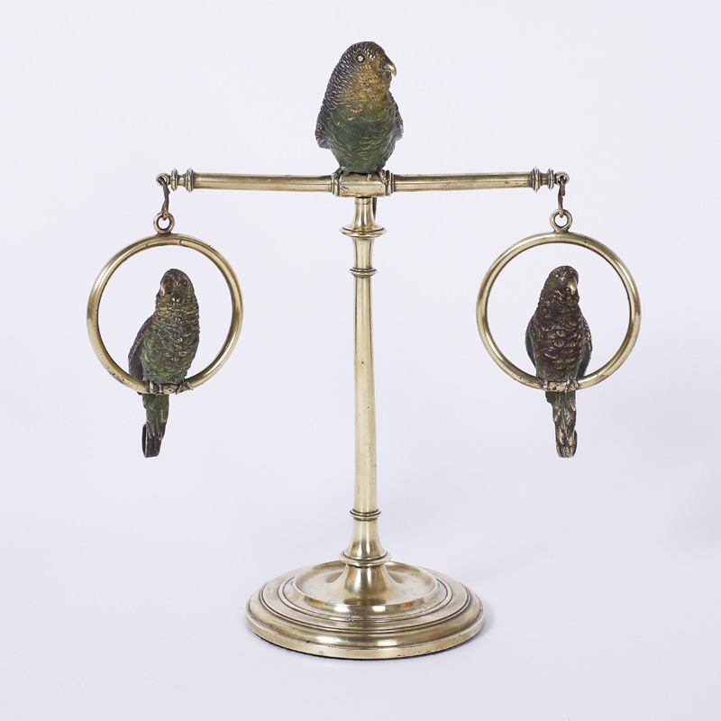 Cast Bronze Perched Parakeet Sculpture