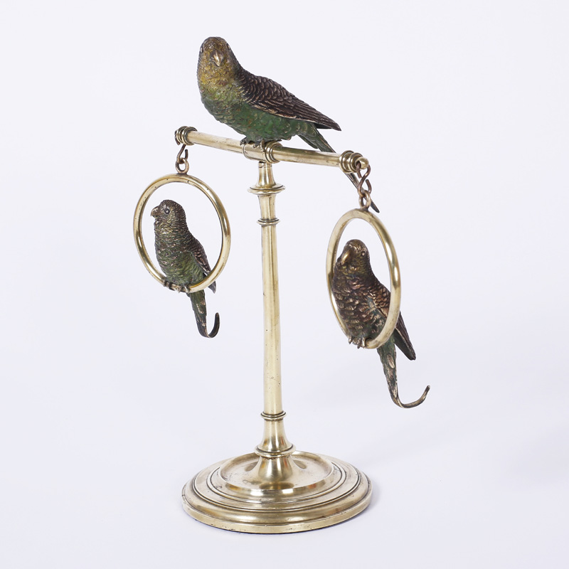 Cast Bronze Perched Parakeet Sculpture