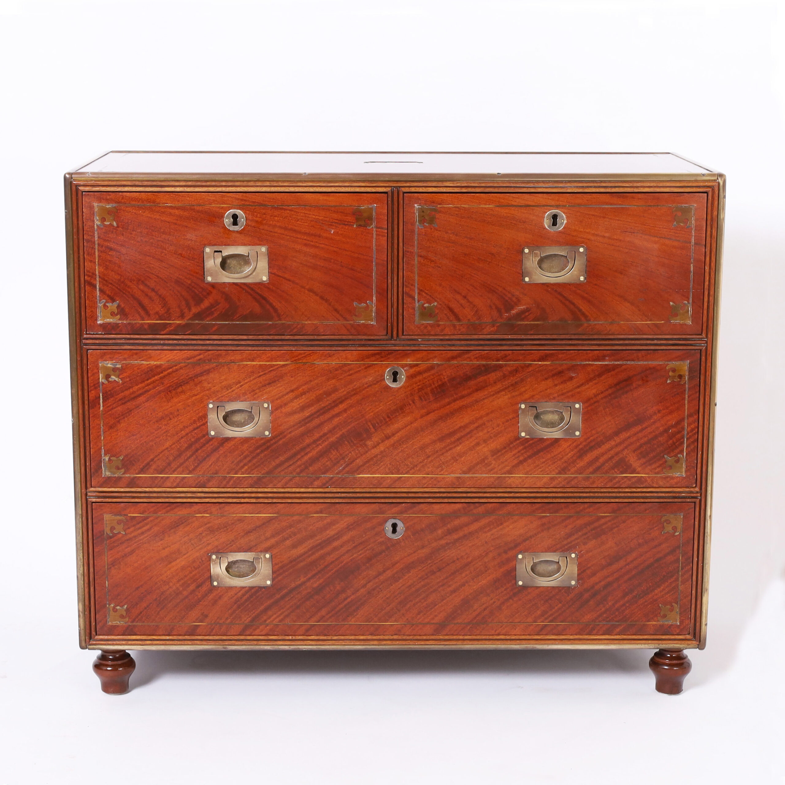 Antique Campaign Style Chest Marked The Clermont Baltimore 1801