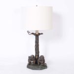 Antique Cold Painted Bronze Table Lamp with Bulldogs
