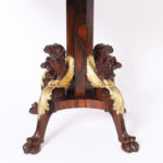 Antique English Leather Top Center Table with Carved Lion Heads