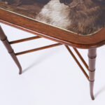 Antique English Tile Top Table with Dogs on a Faux Bamboo Base