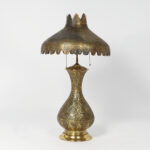 Antique Moroccan Perforated Brass Table Lamp and Shade