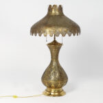 Antique Moroccan Perforated Brass Table Lamp and Shade